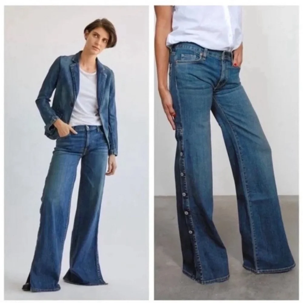 Nili Lotan X Target Wide Leg Jeans Women’s Size 12 Snap Button Sides C